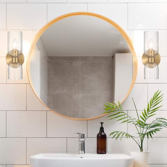 Hello Honey® Josephine Brushed Gold Mid-Century Modern Metal & Clear Ribbed Glass Wall Light